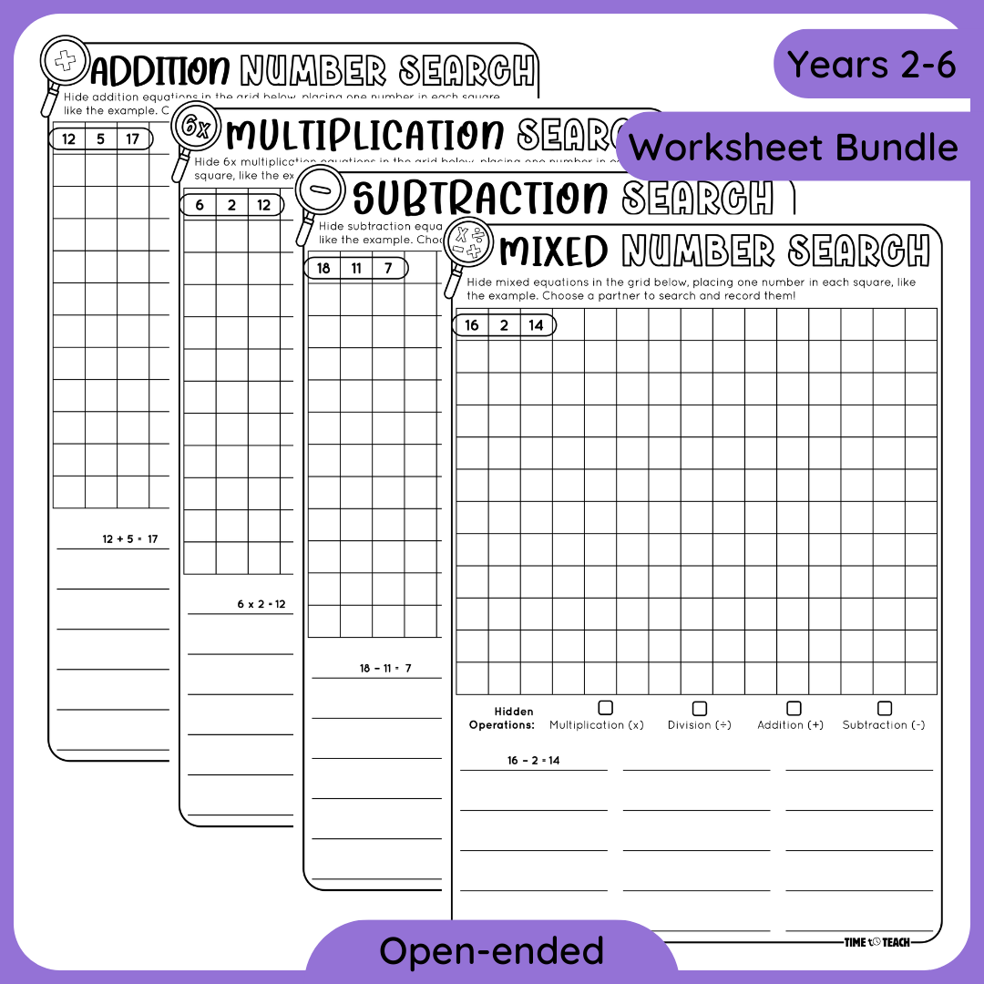 Number Facts Search Worksheet Bundle (Digital Download)
